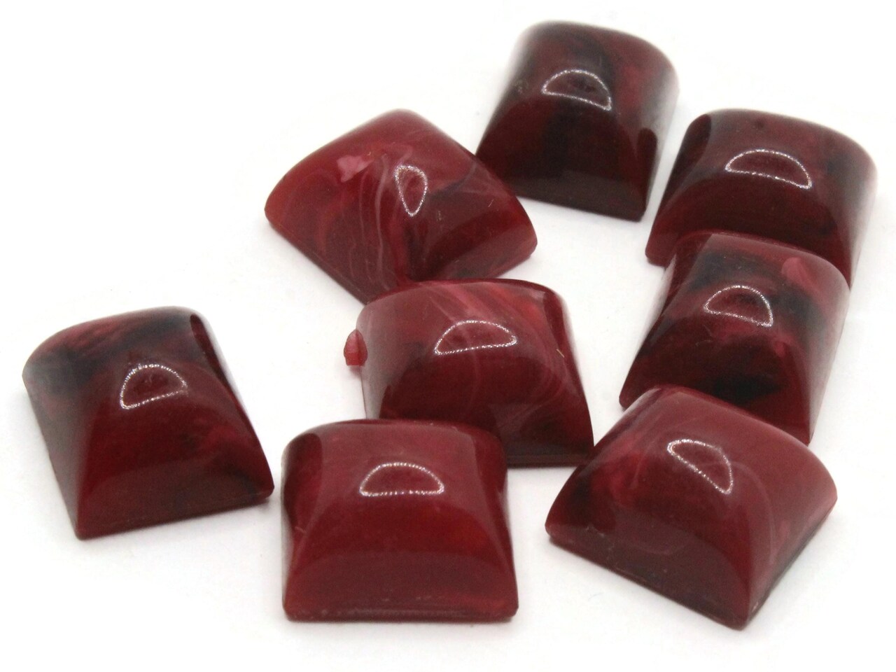 8 14mm x 12mm Red Rectangle Flatback Vintage Lucite Plastic Cabochons
